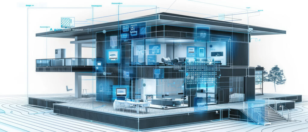 Modernes Haus mit digitaler Vernetzung.